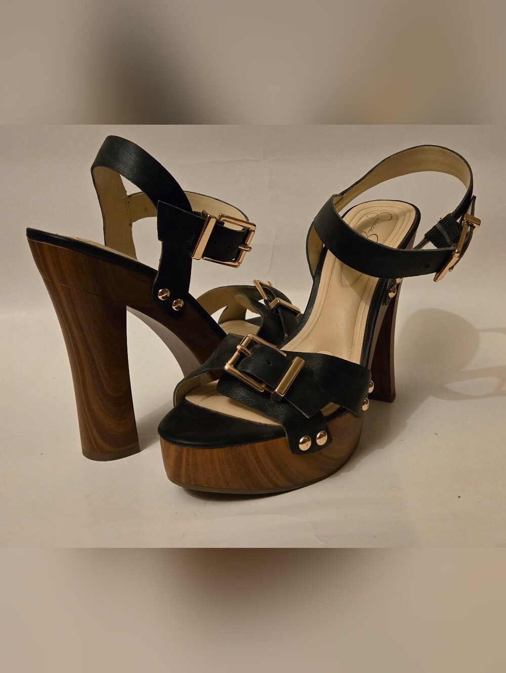 Jessica Simpson Platform Sandals Women's Size 6.5 in Black Faux Leather and Faux